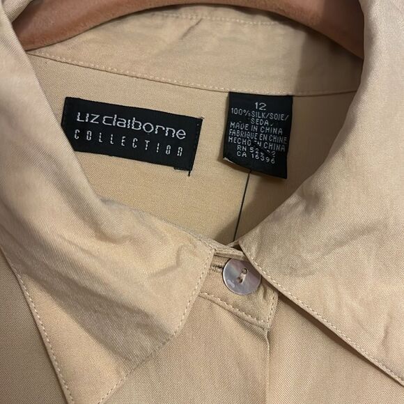 Vintage Y2K Liz Claiborne Collection 100% Silk golden yellow blouse  P2P: 22" - Picture 6 of 12